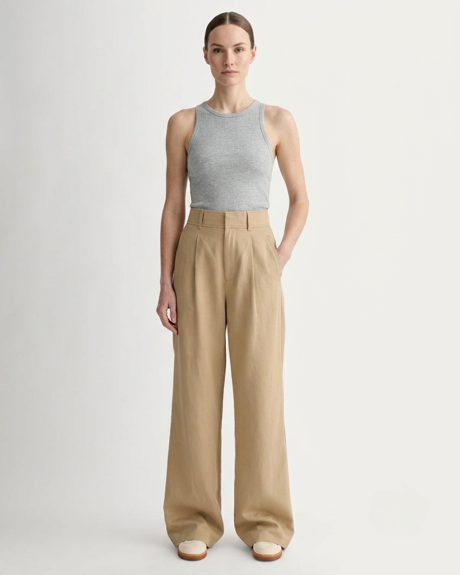 The Draped Pleated Wide-Leg Pant | Ash Brown | 32" Inseam
